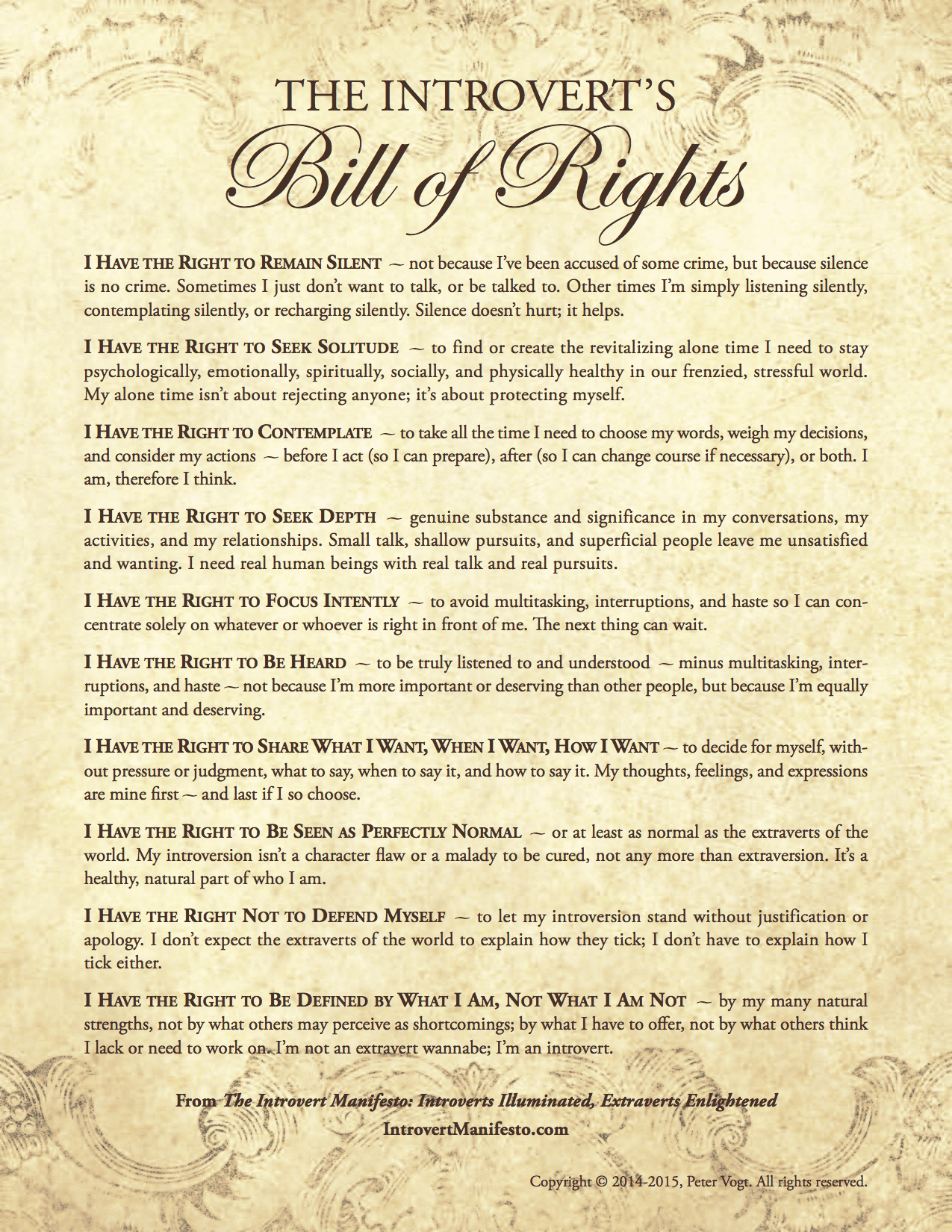 The Introvert's Bill of Rights poster.